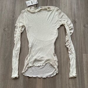 NWT Zara Cream Rouched Long Sleeve Women's Top